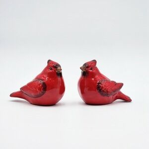 Vintage Red Cardinal Bird Salt Pepper Shakers Ceramic Farmhouse Kitchen Decor